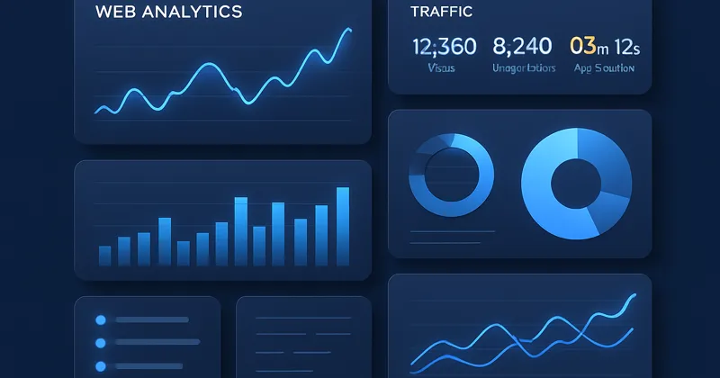 Web analytics dashboard with traffic charts and data visualizations
